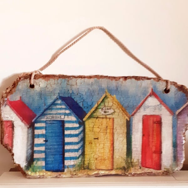 Beach Huts on Cornish Driftwood