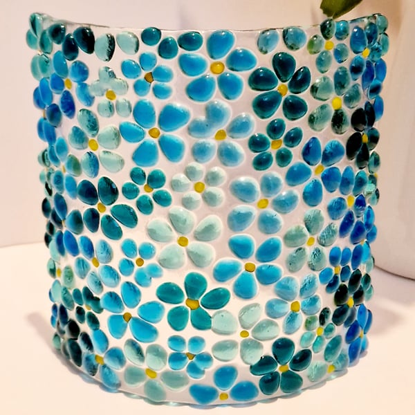 Fused glass blue ditsy curve