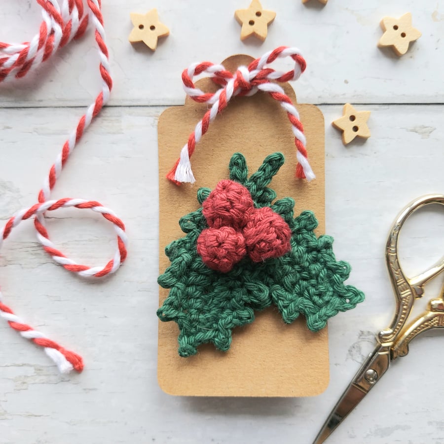 Holly Berry Christmas Brooch
