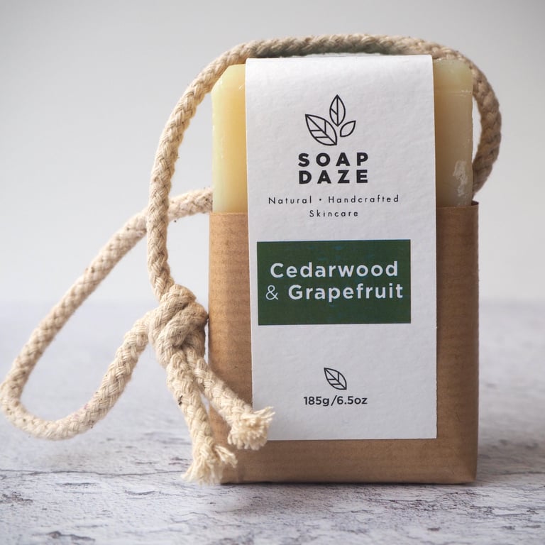 Cedarwood and Grapefruit soap on rope -  vegan, handmade, essential oils