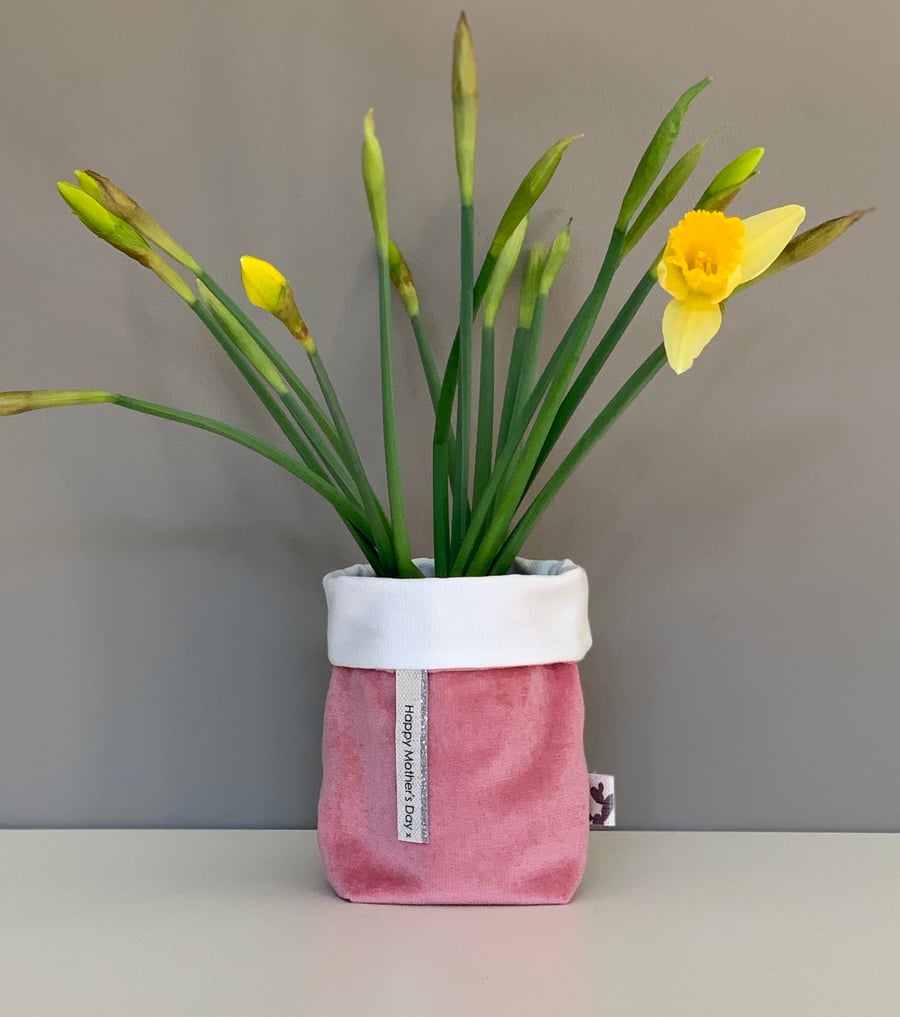 Happy Mother's Day Tin Can Cosy - Pink Velvet