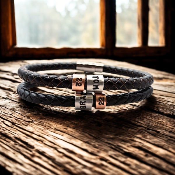 22nd Birthday Gift - Personalised Leather Bracelet - Son Brother Grandson Nephew
