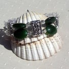 Green Nephrite Jade & Clear Quartz Gemstone Beaded Bracelet "Fabiana"