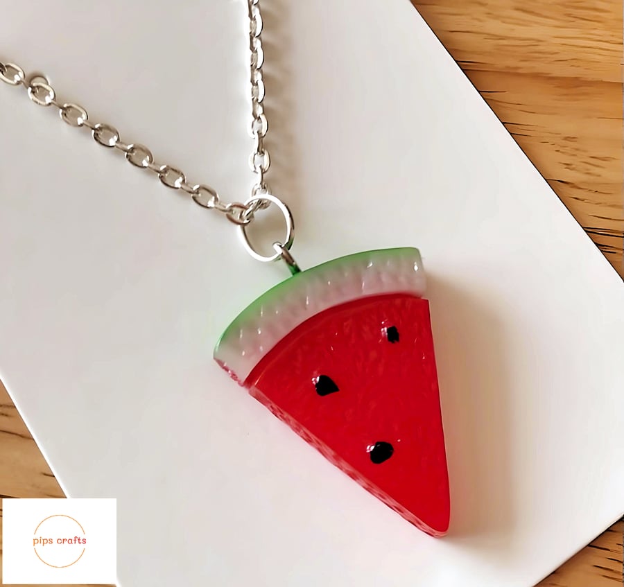 Watermelon Fruit Necklace, 18 Inch Chain, Quirky Jewellery Festivals