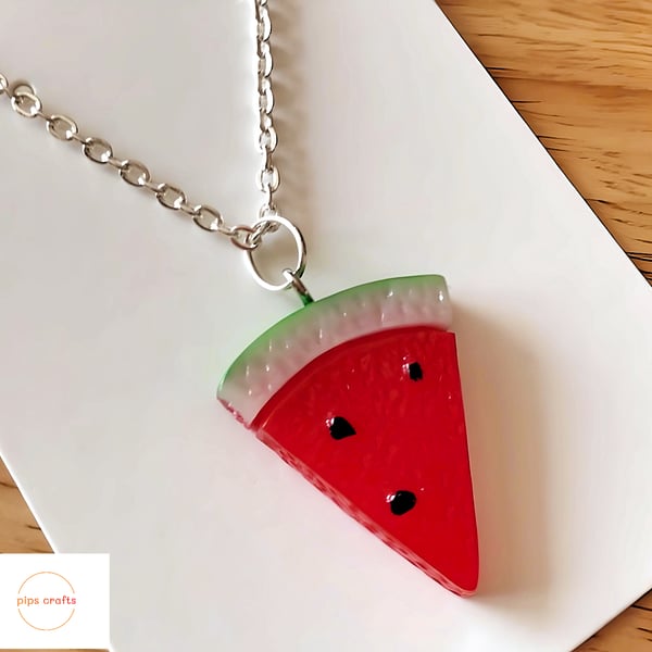 Watermelon Fruit Necklace, 18 Inch Chain, Quirky Jewellery Festivals