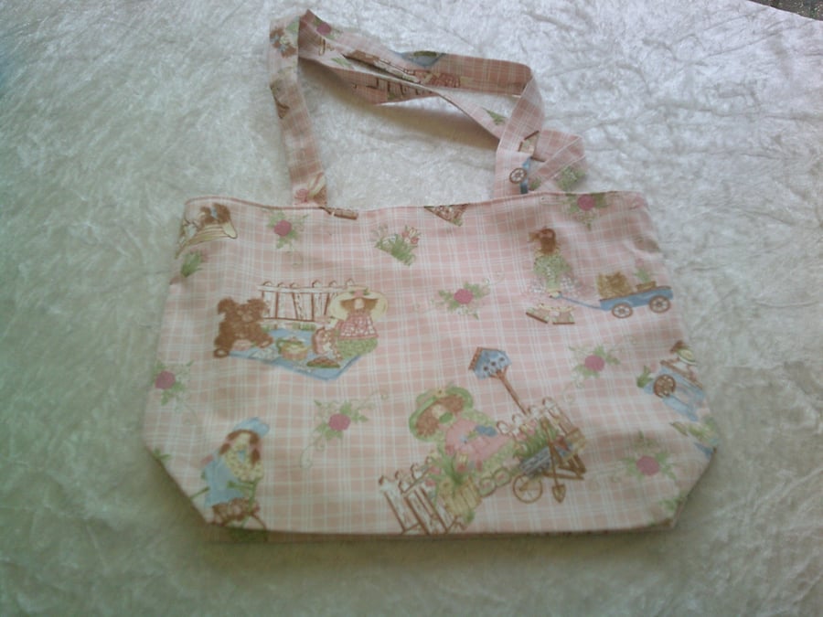 Dolls and Garden Scenes Fabric Bag