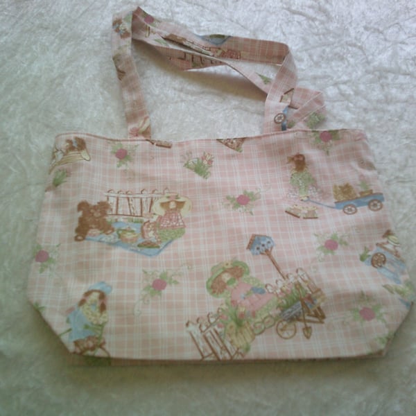 Dolls and Garden Scenes Fabric Bag