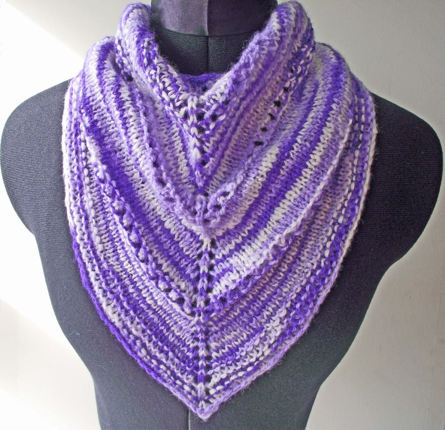 Neckwarmer, Neckerchief, Scarf, Kerchief Cowl, Knitted, Handspun, Purple Merino