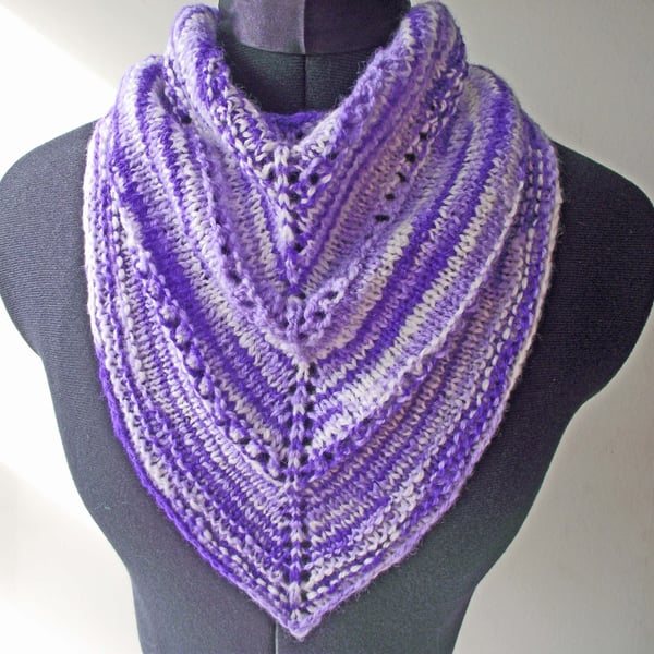 Neckwarmer, Neckerchief, Scarf, Kerchief Cowl, Knitted, Handspun, Purple Merino