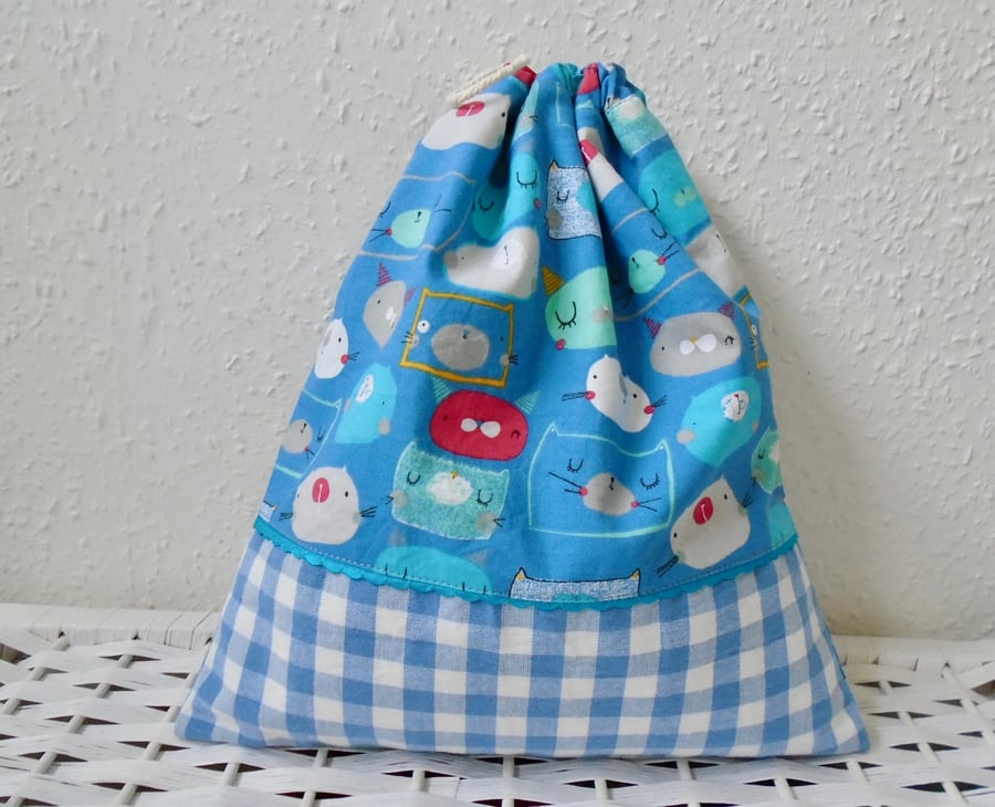 Cotton Drawstring Bag - Cat face 