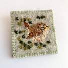 Wren brooch embroidered and needle felted wool felt