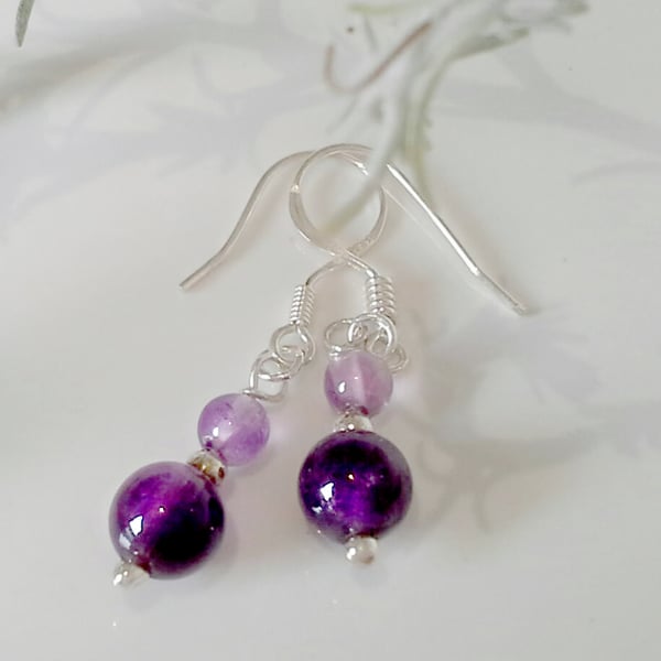 Dainty AA Grade Zambian Amethyst Sterling Silver Earrings