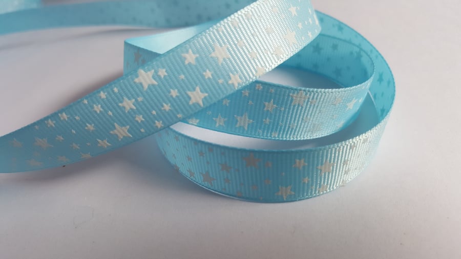 3m Printed Ribbon - Grosgrain - 16mm - Stars - Blue 