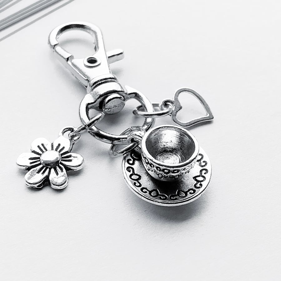 Small Teacup Bag Charm. Teacup And Saucer Charm. Tea Charms. Gift For Tea Lovers
