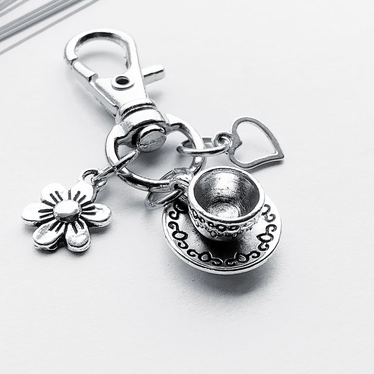Small Teacup Bag Charm. Teacup And Saucer Charm. Tea Charms. Gift For Tea Lovers