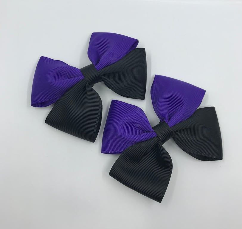 Black and Purple Two Tone Double with Bows on Clips (pair)