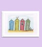 Beach Huts Greeting Card: Seaside Illustration Birthday Card - Blank Inside