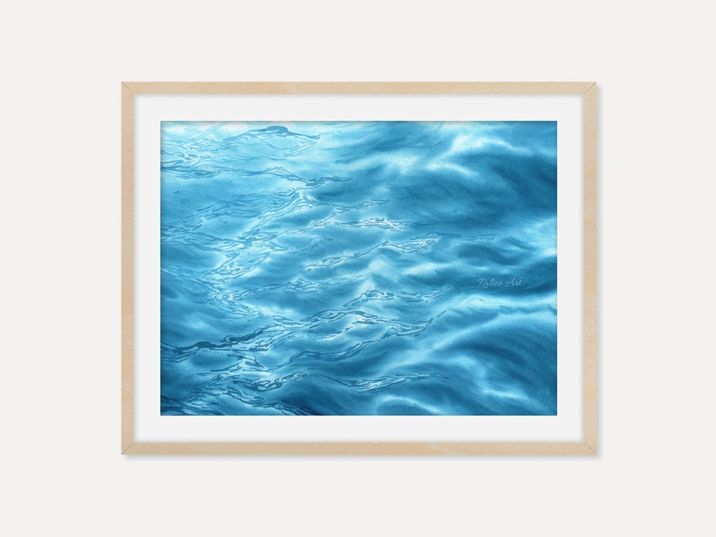 Turquoise Gentle Waves Fine Art Print, Coastal Watercolor Wall Art, Ocean Decor