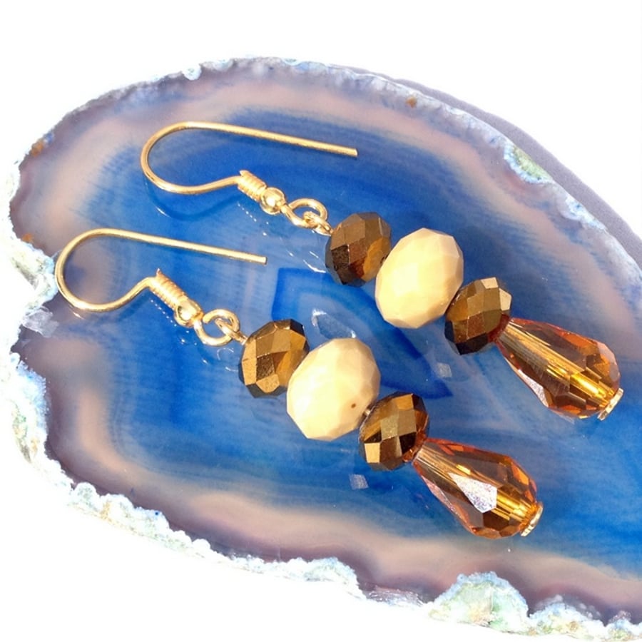Bronze & Honey Coloured Crystal Earrings Folksy