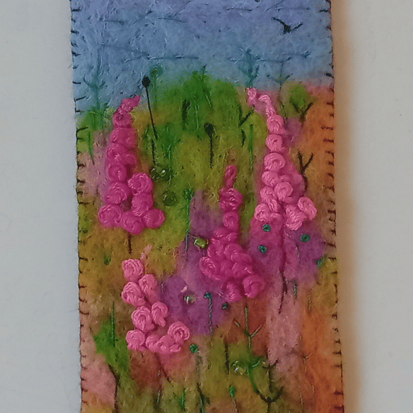 FOXGLOVES, ,handmade ,original, needle felted bookmark 
