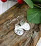 Earrings, Sterling Silver Flower Pattern Rustic Shape Droppers - Image 7