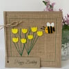 Birthday Card. Yellow flowers with a bee. Wool Felt. Handmade. 