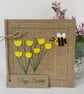 Birthday Card. Yellow flowers with a bee. Wool Felt. Handmade.  - Image 1