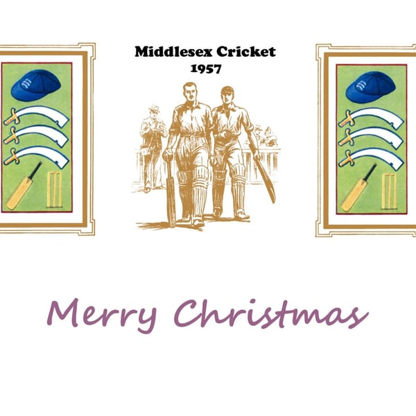 Christmas card cricket vintage 1957 Middlesex badge design.FREE UK P&P