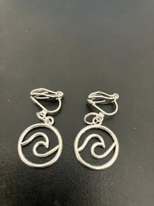 clip on earrings with sea wave tibetan silver charm