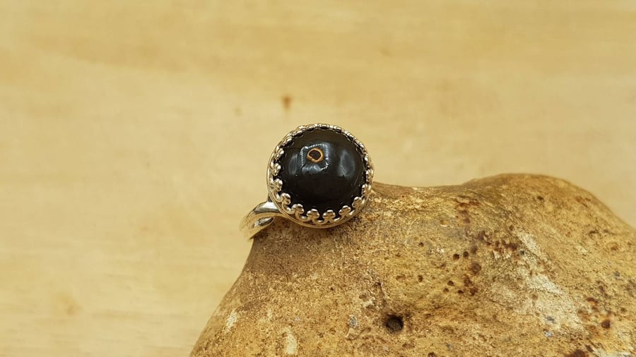 Rainbow Obsidian adjustable ring. 925 sterling silver rings for women 12mm stone