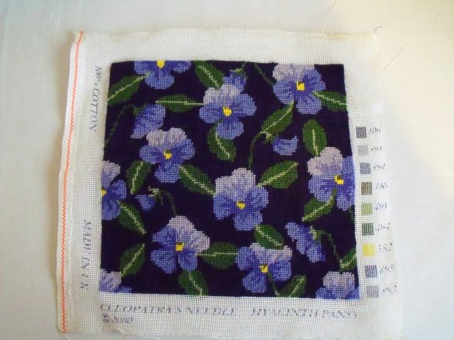 Pansy tapestry cushion or stool panel for re use or upholstery