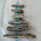 Driftwood Christmas Decoration with Upcycled Blue Beads