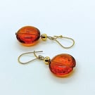 Dark Topaz Murano Glass Earrings, Gold Filled Earwires