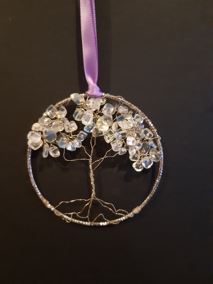  Moonstone Crystal tree of life bangle hangers on a ribbon 