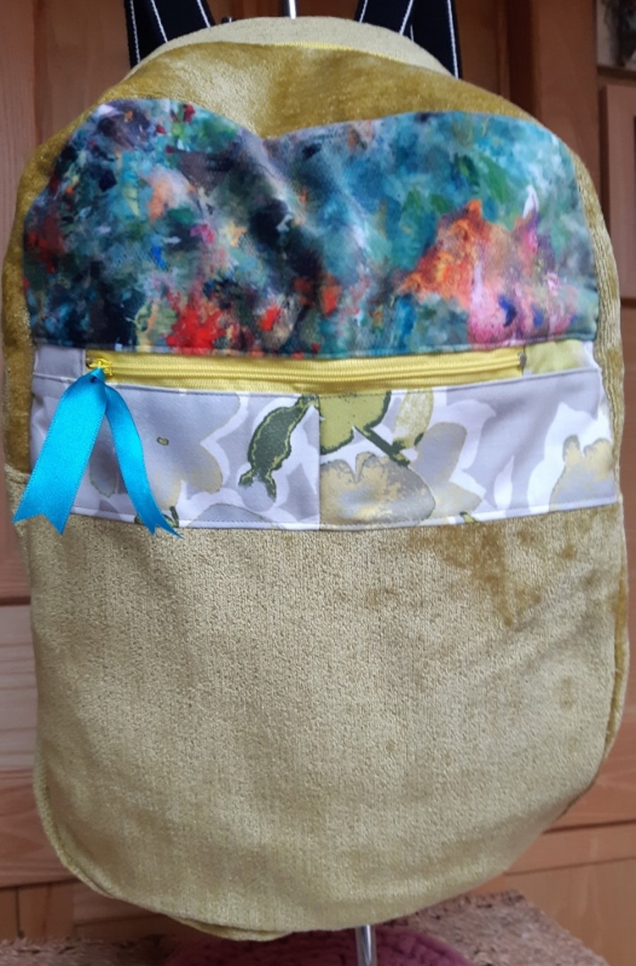 Gold and multicoloured velvet backpack