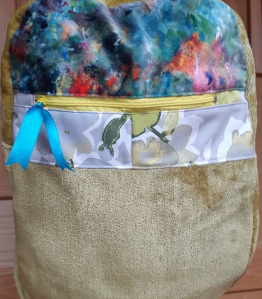 Gold and multicoloured velvet backpack