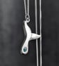 Fluke - Sterling Silver whale tail pendant with pale ocean blue stone - Image 5