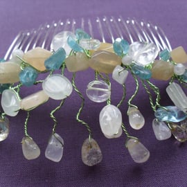 SALE Apatite,Aventurine and Quartz Hair Comb 