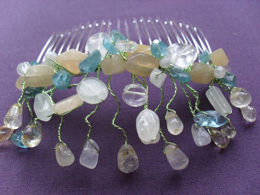 SALE Apatite,Aventurine and Quartz Hair Comb 