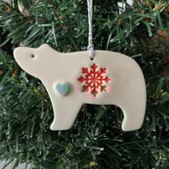 Small polar bear ceramic tag decoration red