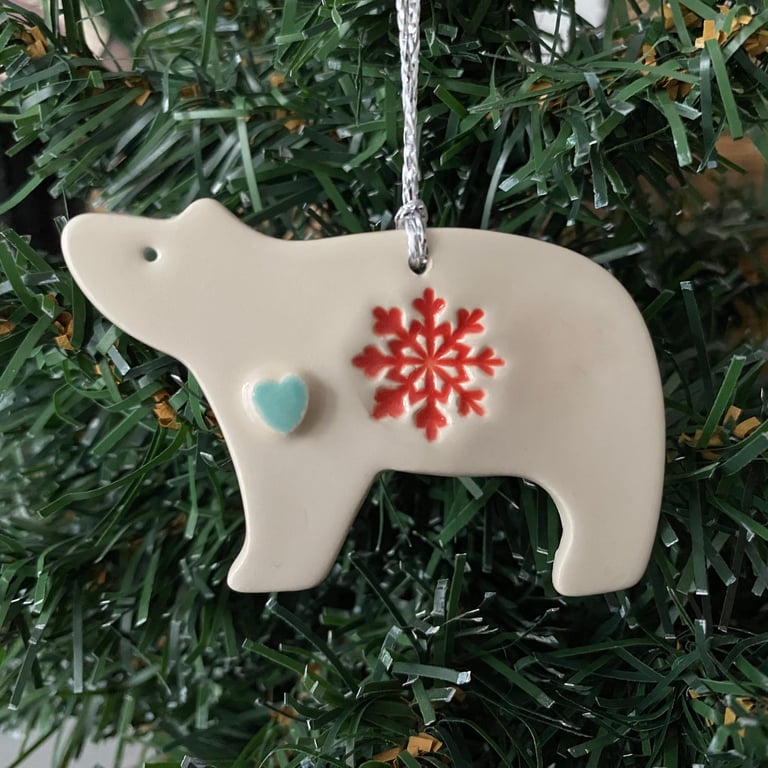 Small polar bear ceramic tag decoration red