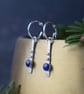 Silver Drop Earrings with Lapis Lazuli Stones - Hoop Earrings - Image 1