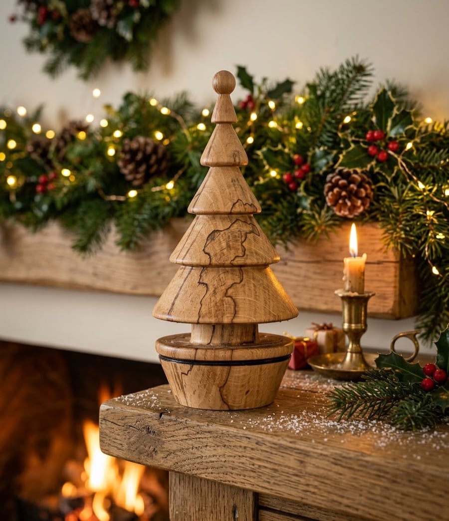 Wooden Christmas Tree , Hand Turned Ornament, Spalted beech Christmas tree