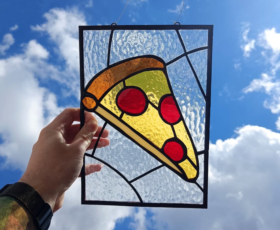 Stained Glass Pizza Slice Window Hanging