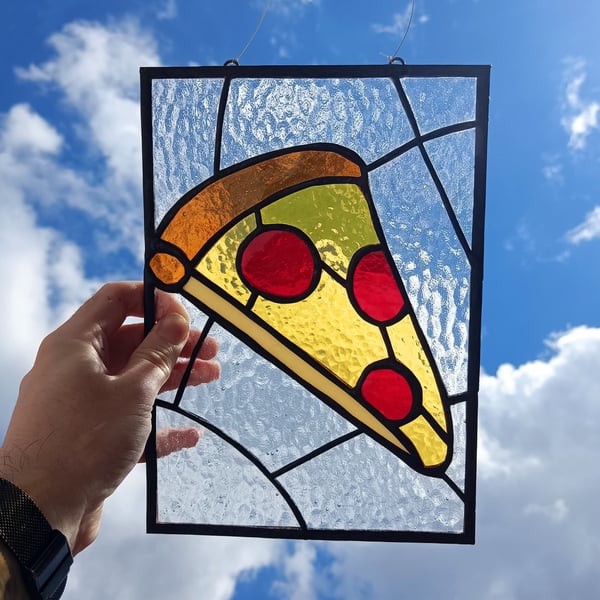 Stained Glass Pizza Slice Window Hanging