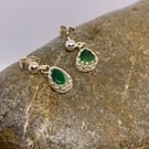 Green Multi Seaglass Shell Sterling Silver Earrings - 1270