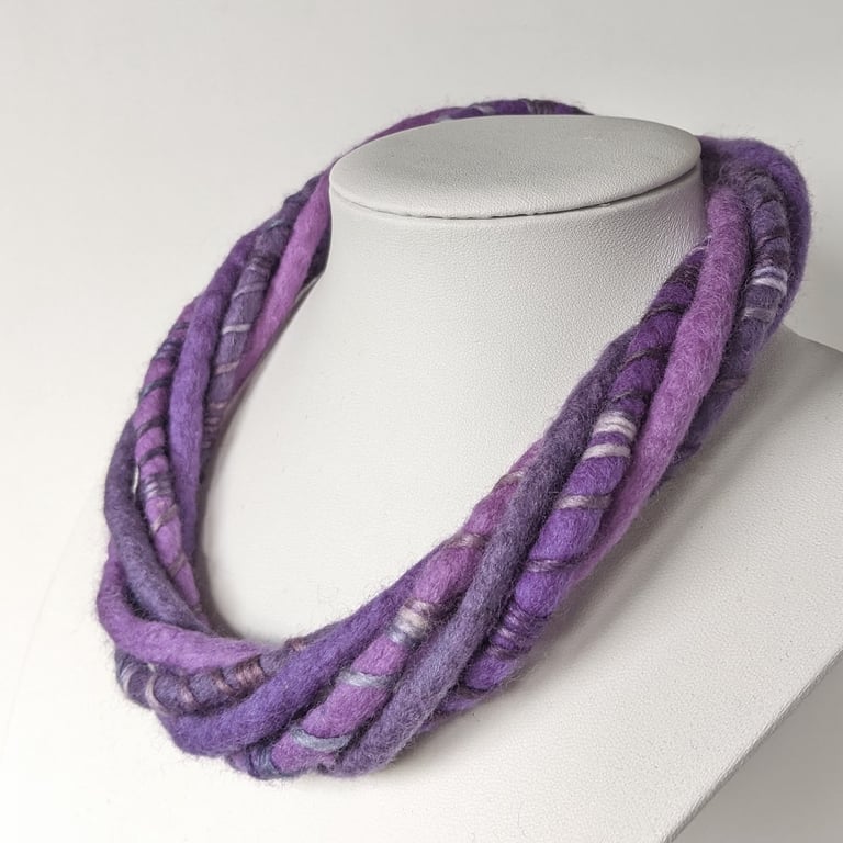 The Wrapped Twist: felted cord necklace in shades of purple
