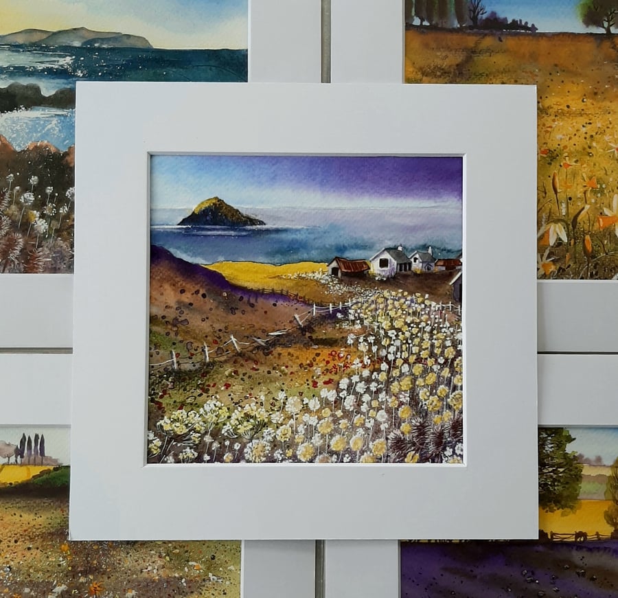 Wildflower And Sea Painting With Cottages. Ideal Unique Gift. Original Art