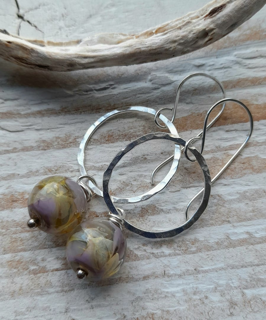 Sterling Silver Hoop Earrings with lampwork glass beads 