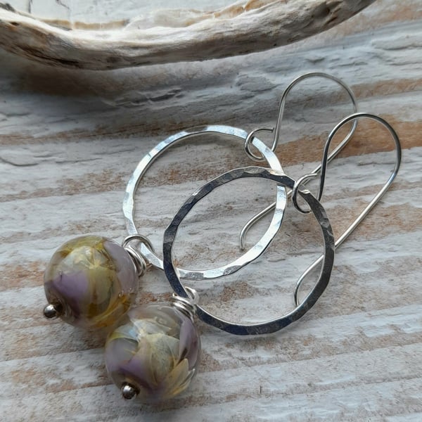 Sterling Silver Hoop Earrings with lampwork glass beads 